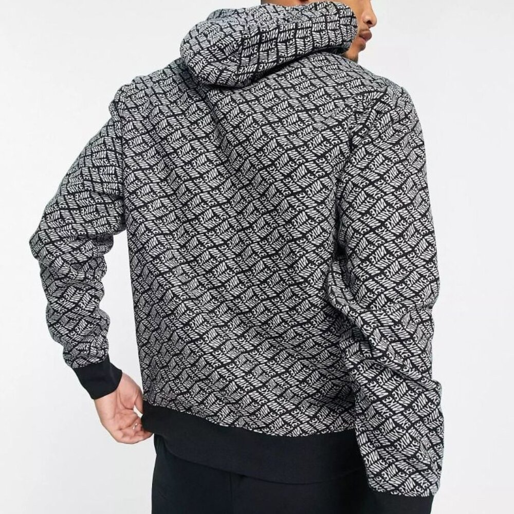 Nike Sports Essentials Hoodie XL Black Gray All Over Logo Streetwear - Picture 4 of 8